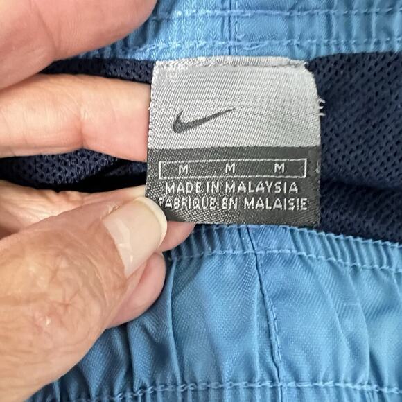VTG Y2K Nike Windbreaker Track Pants Mens M Gray Tag Baggy Wide Nylon Lined Blue - Picture 9 of 15